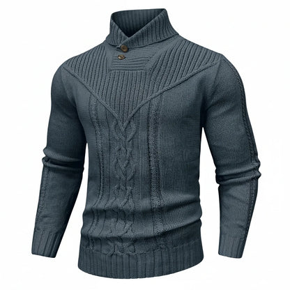 Men's Cable Knit Sweater Shawl Collar - VibreMode