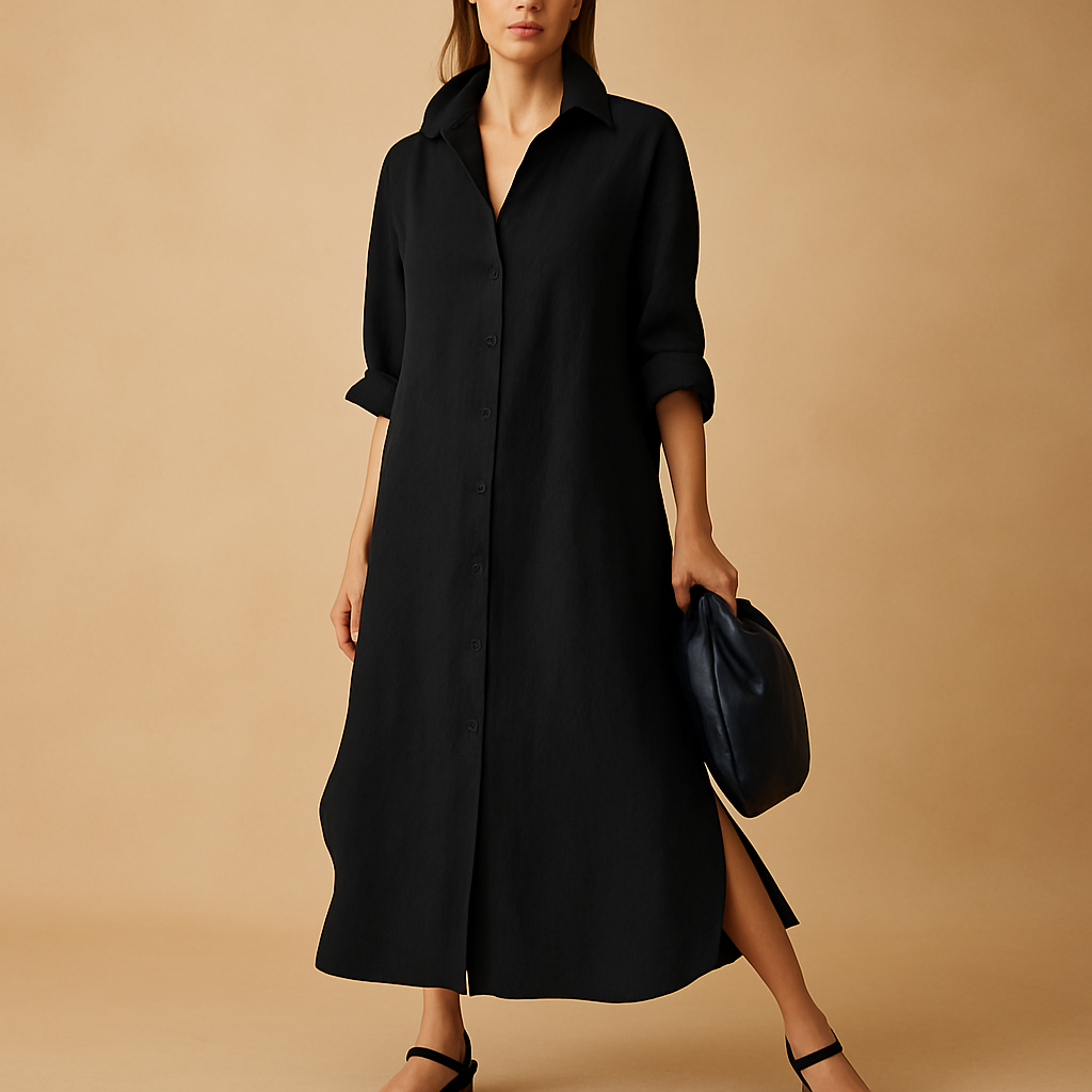 Women’s shirt dress with a loose fit and button-down design, perfect for spring and summer, casual outings, and stylish everyday wear.