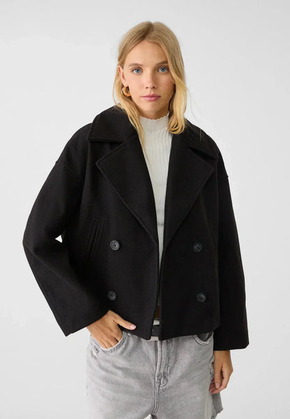 Women's Wool-Look Cropped Jacket Double-Breasted Box Fit