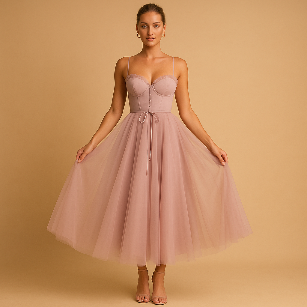 Women’s sleeveless chiffon maxi dress with tulle overlay and flowing silhouette, perfect for weddings, formal events, and evening occasions.