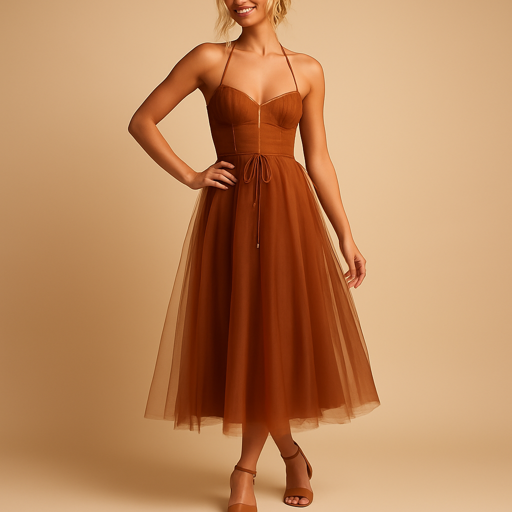 Women’s sleeveless chiffon maxi dress with tulle overlay and flowing silhouette, perfect for weddings, formal events, and evening occasions.