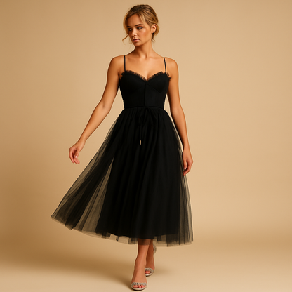 Women’s sleeveless chiffon maxi dress with tulle overlay and flowing silhouette, perfect for weddings, formal events, and evening occasions.