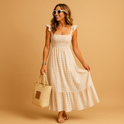 Women’s sleeveless long summer dress with a flowy fit, perfect for warm days, casual outings, and elegant evening occasions.