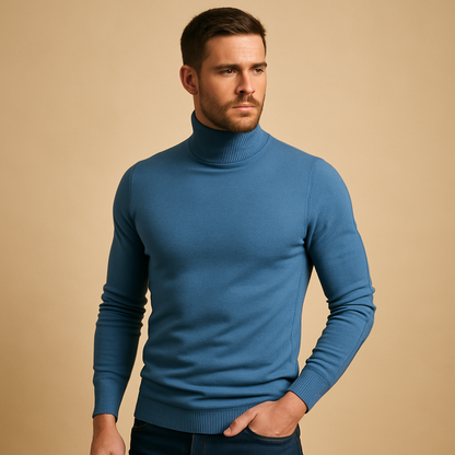 Men’s slim-fit turtleneck sweater with soft fabric and classic design, ideal for autumn and winter casual, work, or formal outfits.