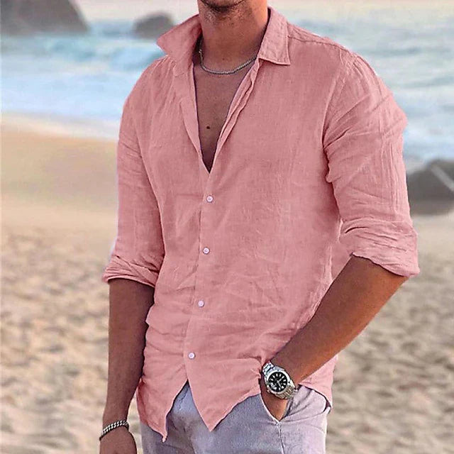 Men's Linen Blend Shirt Lightweight Beige