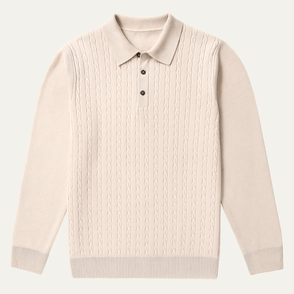 Men's Cotton Polo Sweater Soft Knit Casual Beige - VibreMode