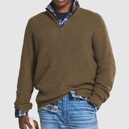 Men's Ribbed Knit Half-Zip Sweater Long Sleeves