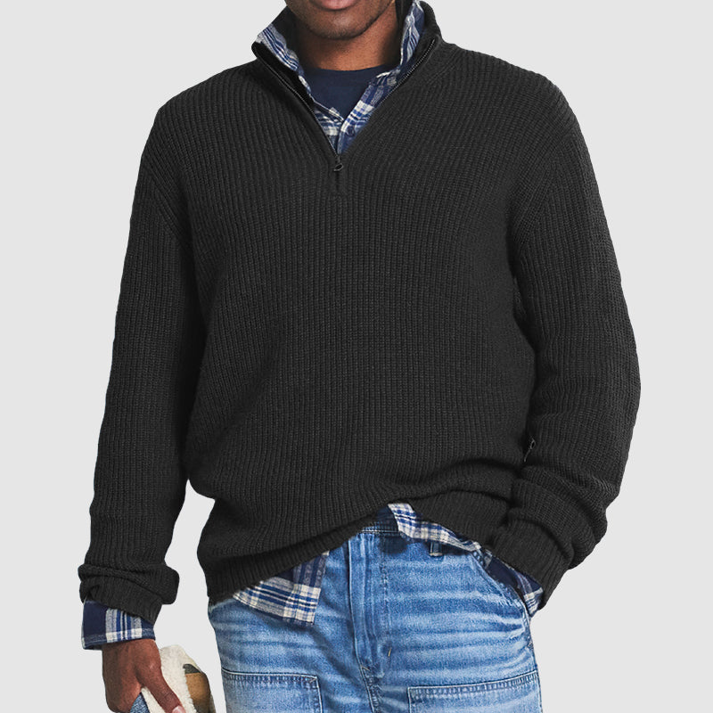 Men's Ribbed Knit Half-Zip Sweater Long Sleeves