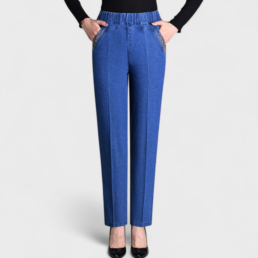 Women's Straight Leg Jeans Elastic Waist - VibreMode