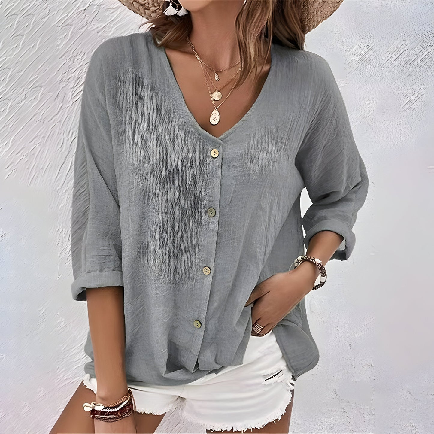 Women's V-Neck Button Front Blouse