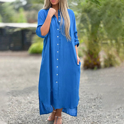 Relaxed Fit Women's Button Front Maxi Dress