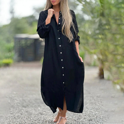 Relaxed Fit Women's Button Front Maxi Dress