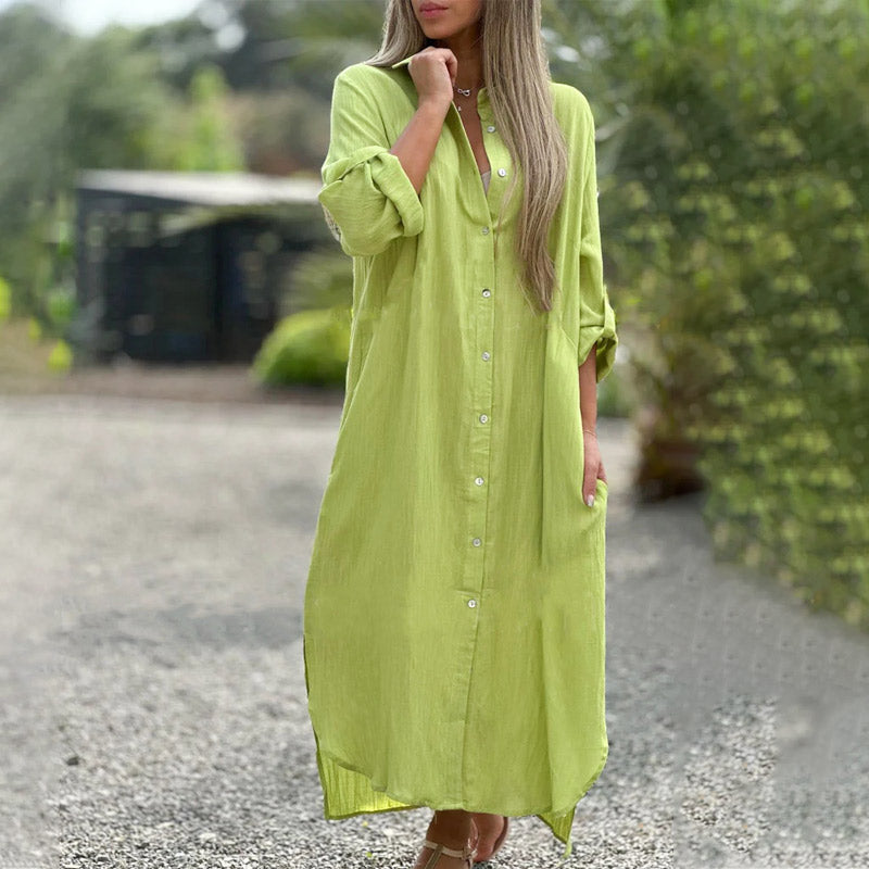 Relaxed Fit Women's Button Front Maxi Dress