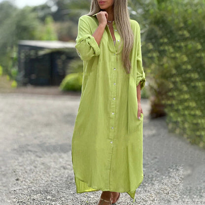 Relaxed Fit Women's Button Front Maxi Dress