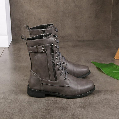 Women's Mid-Calf Boots Lace-Up Leather Brown