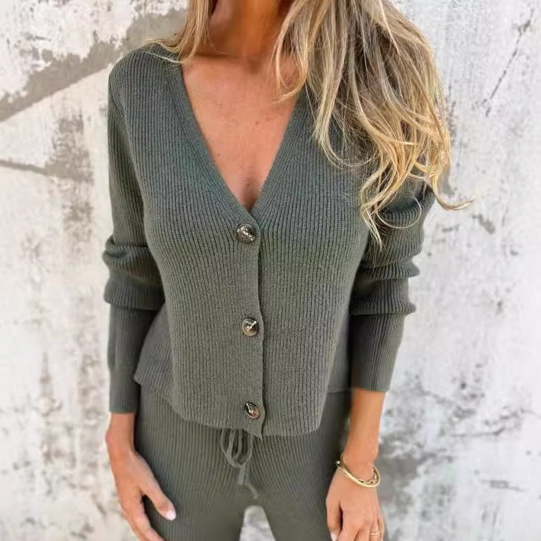 Women's Cardigan Pants Set Straight Leg