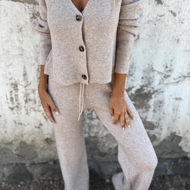 Women's Cardigan Pants Set Straight Leg