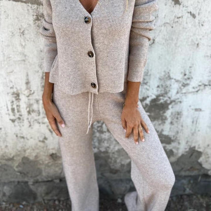Women's Cardigan Pants Set Straight Leg
