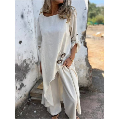 Women's Asymmetric Hem And Pants Set