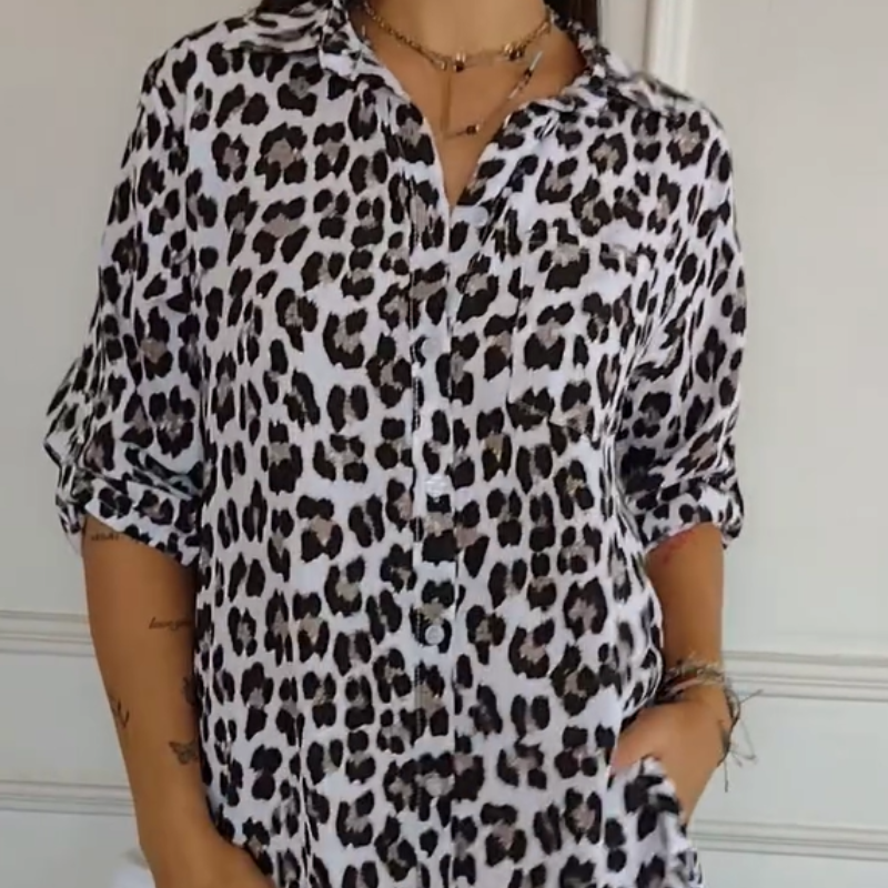 Women's Leopard Print V-Neck Blouse - VibreMode