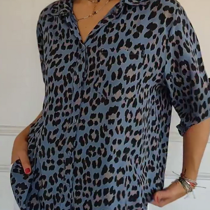 Women's Leopard Print V-Neck Blouse
