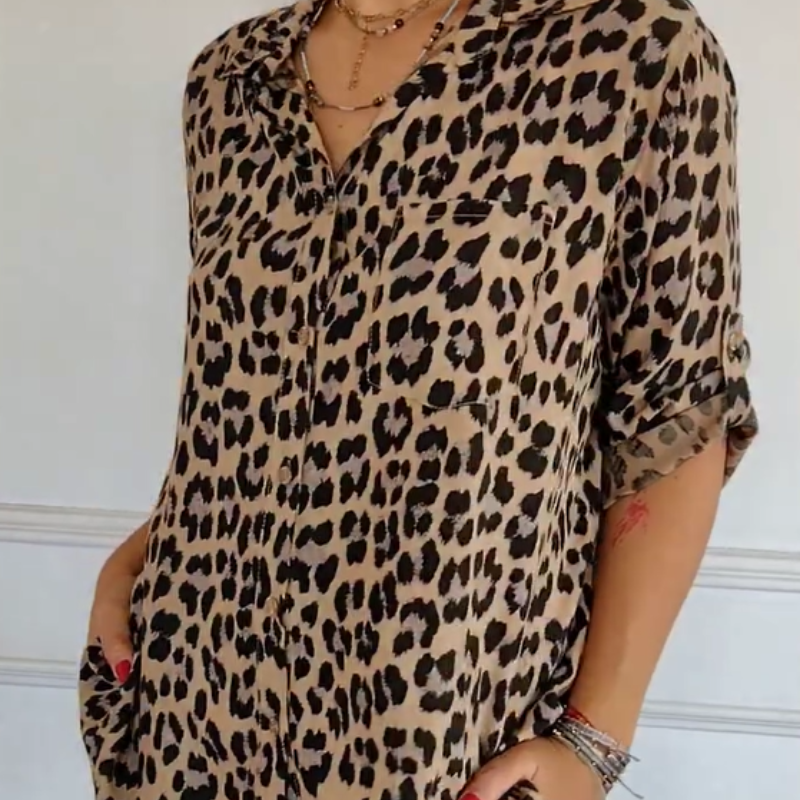 Women's Leopard Print V-Neck Blouse
