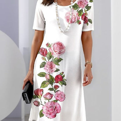Women's Floral Midi Dress Short Sleeves - VibreMode