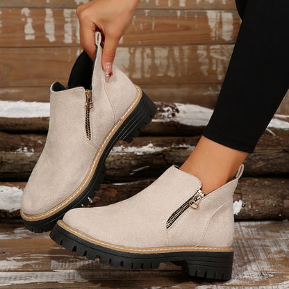 Thick Buckle Low Heel Boots