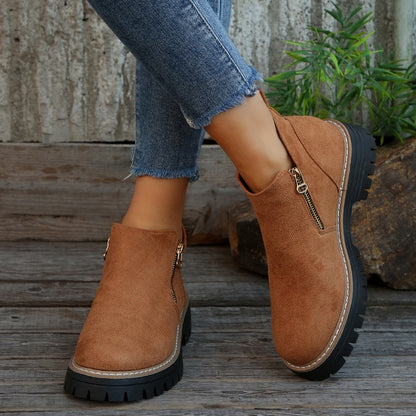 Thick Buckle Low Heel Boots