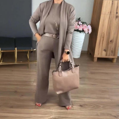 Women's Longline Cardigan Set Wide Leg Trouser