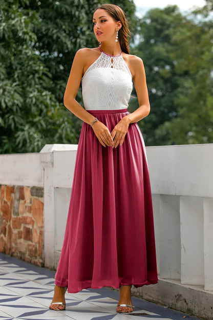 Women's Sleeveless Maxi Dress Lace Bodice Color Block