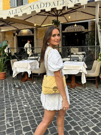 Image of Summer | Women's Puff Sleeve V-Neck Mini Dress