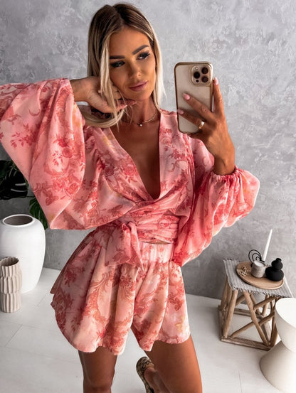 Image of Summer | Women's Tropical Print Wrap Top Two-Piece Set