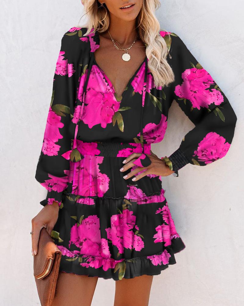 Women's Floral Mini Dress Long Sleeve - VibreMode