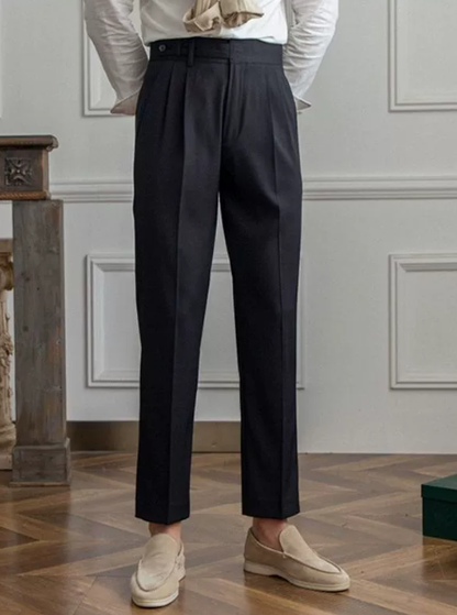 Men's Pleated Dress Pants High-Waisted Wool Black - VibreMode