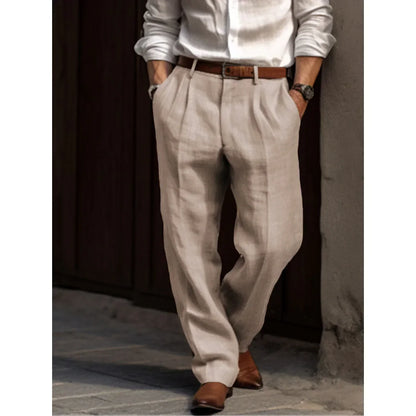 Men's Cotton Pleated Trousers Lightweight