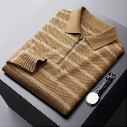 Image of Teddy | Men's Zip Striped Polo Shirt
