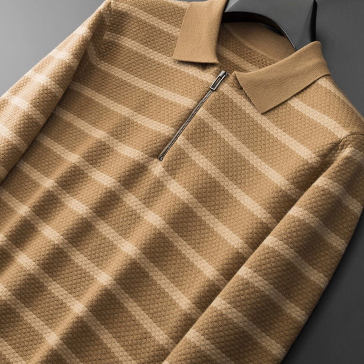 Image of Teddy | Men's Zip Striped Polo Shirt
