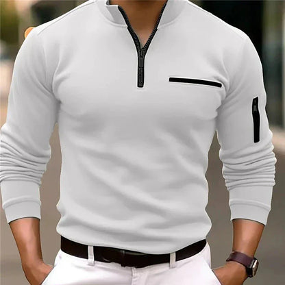 Men's Zip-Up Sweater Chest Pocket Spring