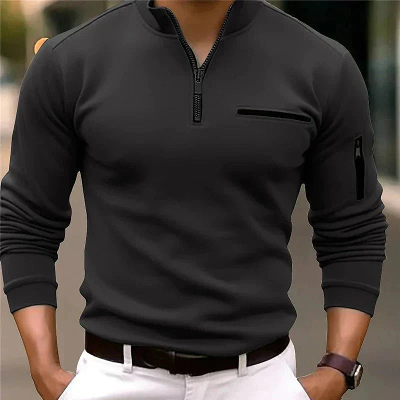 Men's Zip-Up Sweater Cotton Chest Pocket - VibreMode