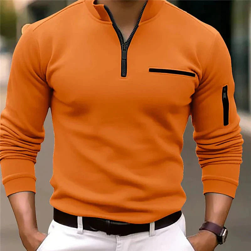 Men's Zip-Up Sweater Cotton Chest Pocket