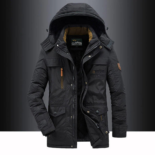 Men's Fleece Lined Parka Thigh Length Hooded Waterproof - VibreMode