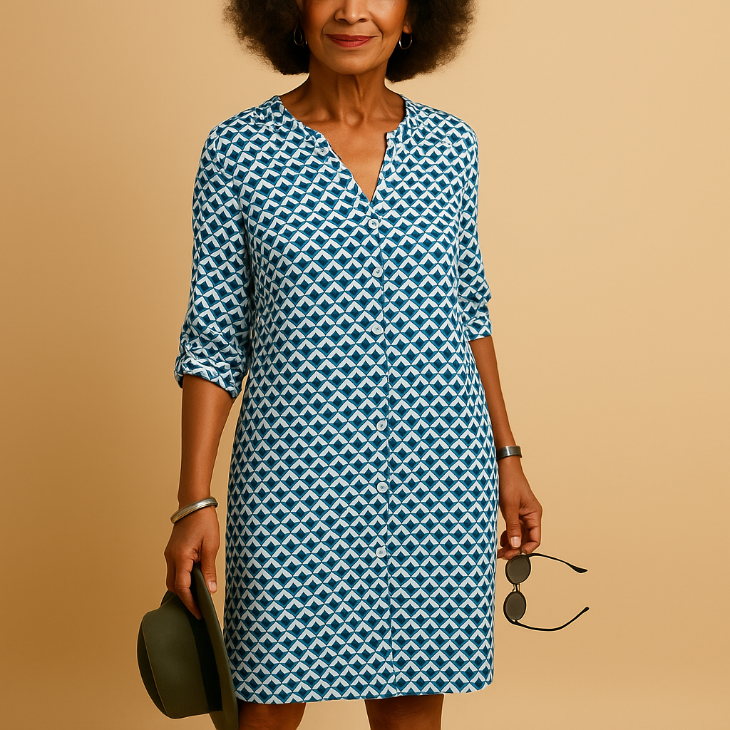Women’s V-neck casual dress with half sleeves and loose fit, perfect for everyday wear, spring outings, and relaxed summer occasions.