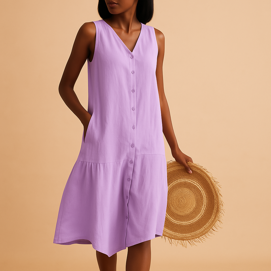 Women’s V-neck summer dress with airy fit and lightweight design, perfect for beach days, vacations, and warm weather outings.