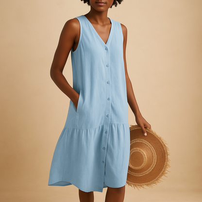 Women’s V-neck summer dress with airy fit and lightweight design, perfect for beach days, vacations, and warm weather outings.