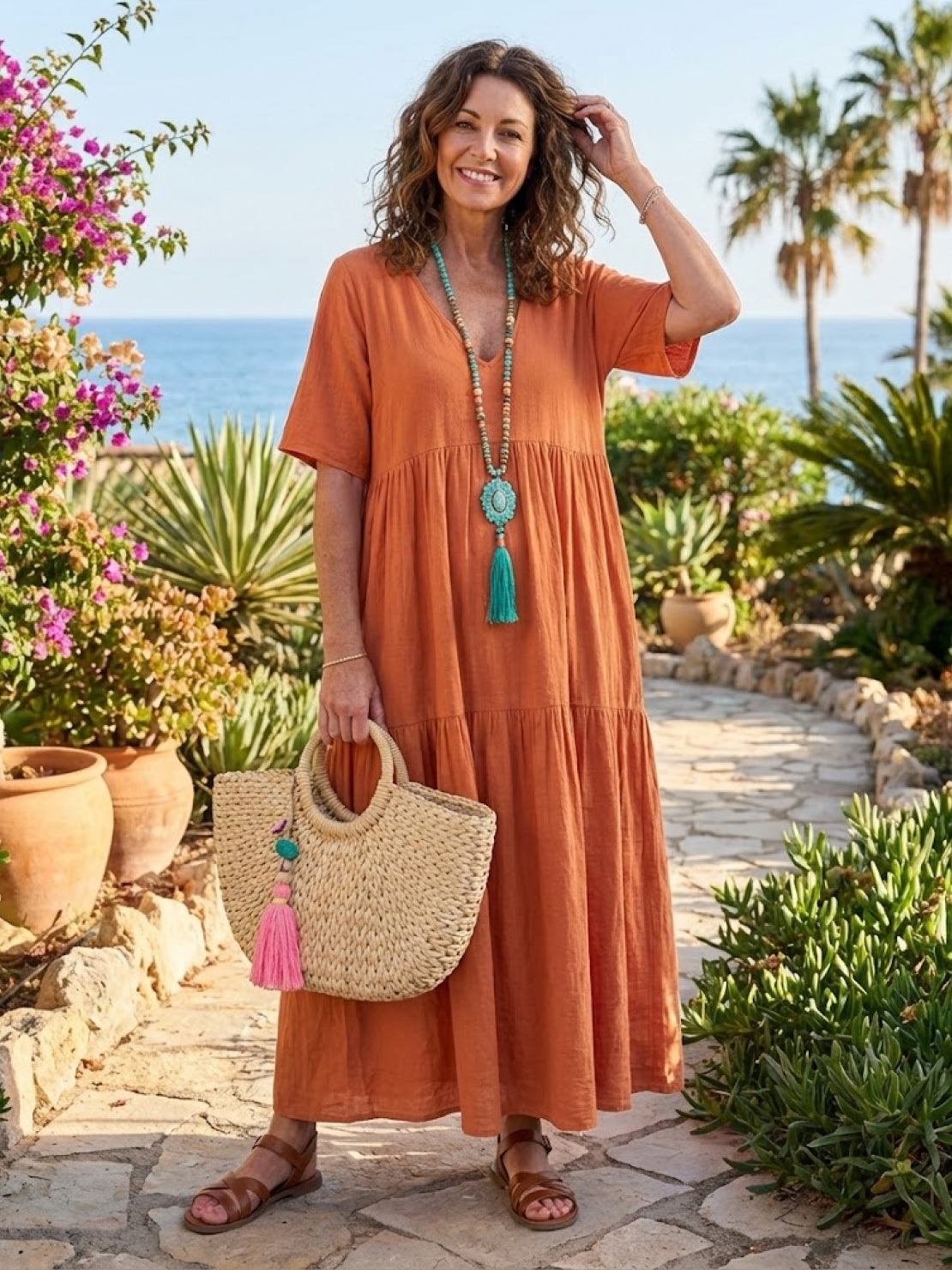 Women's V-Neck Maxi Dress Short Sleeves