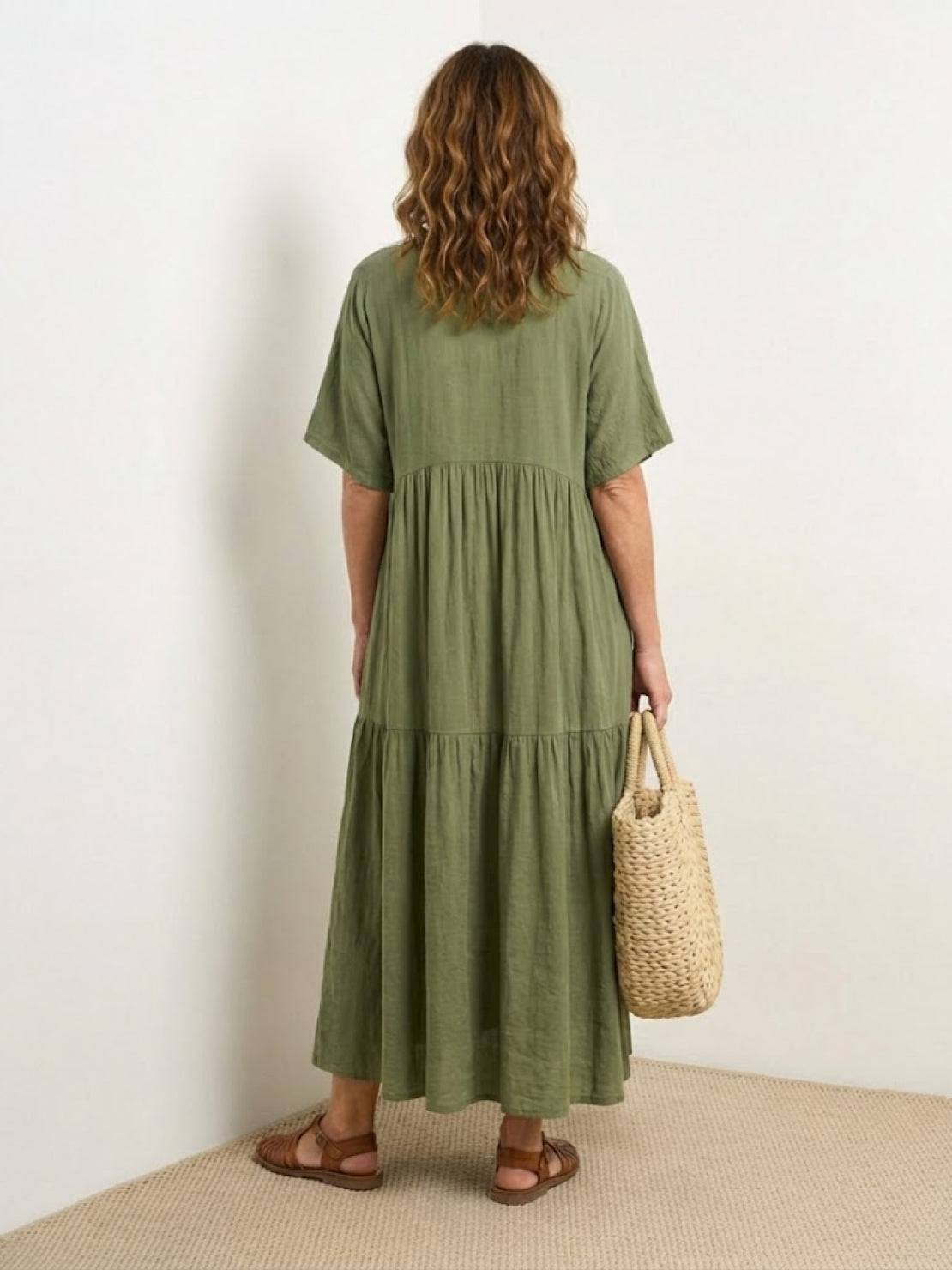 Women's V-Neck Maxi Dress Short Sleeves