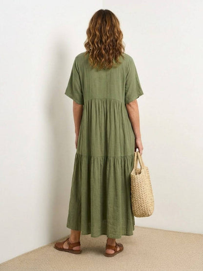 Women's V-Neck Maxi Dress Short Sleeves