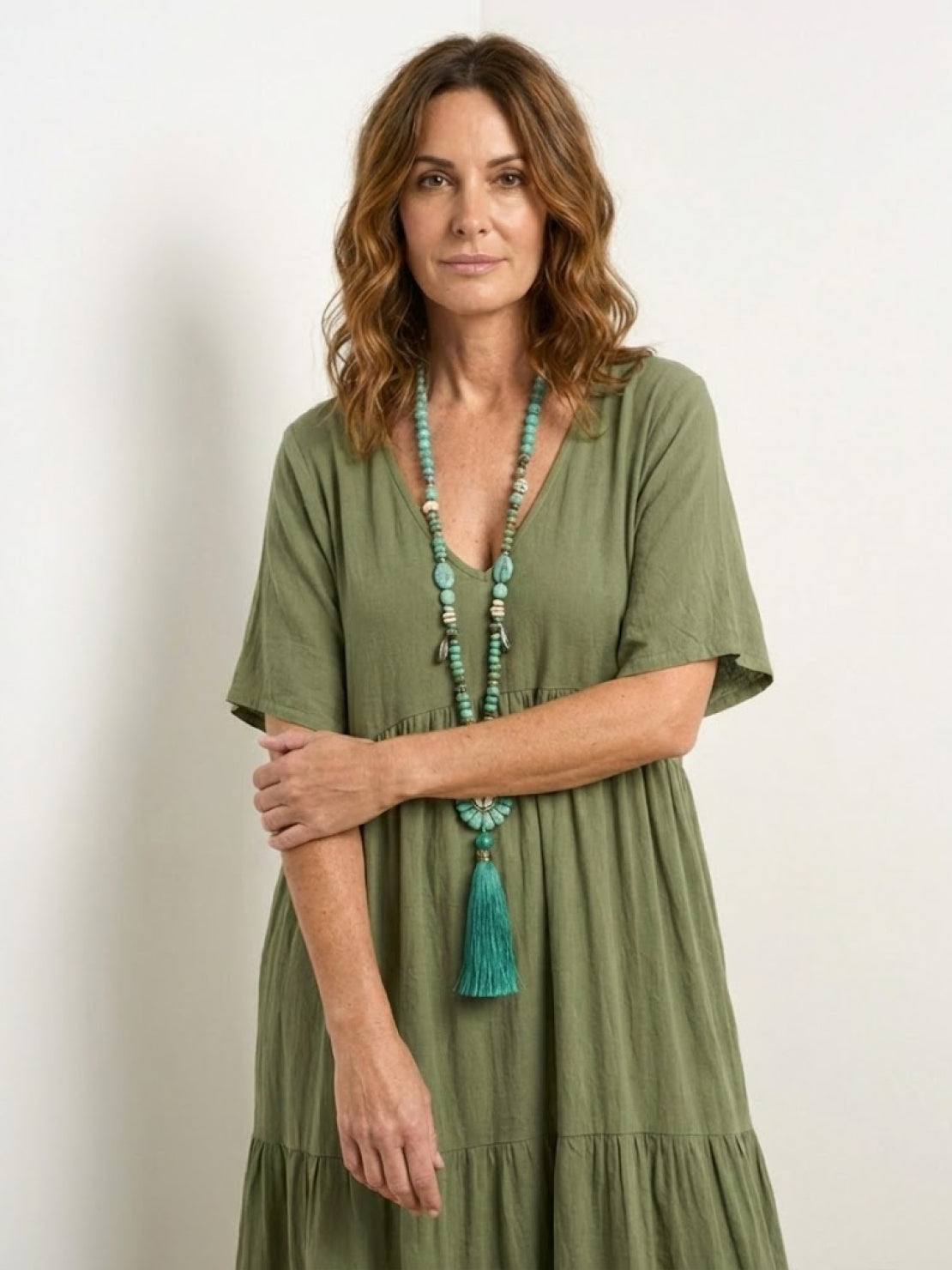 Women's V-Neck Maxi Dress Short Sleeves