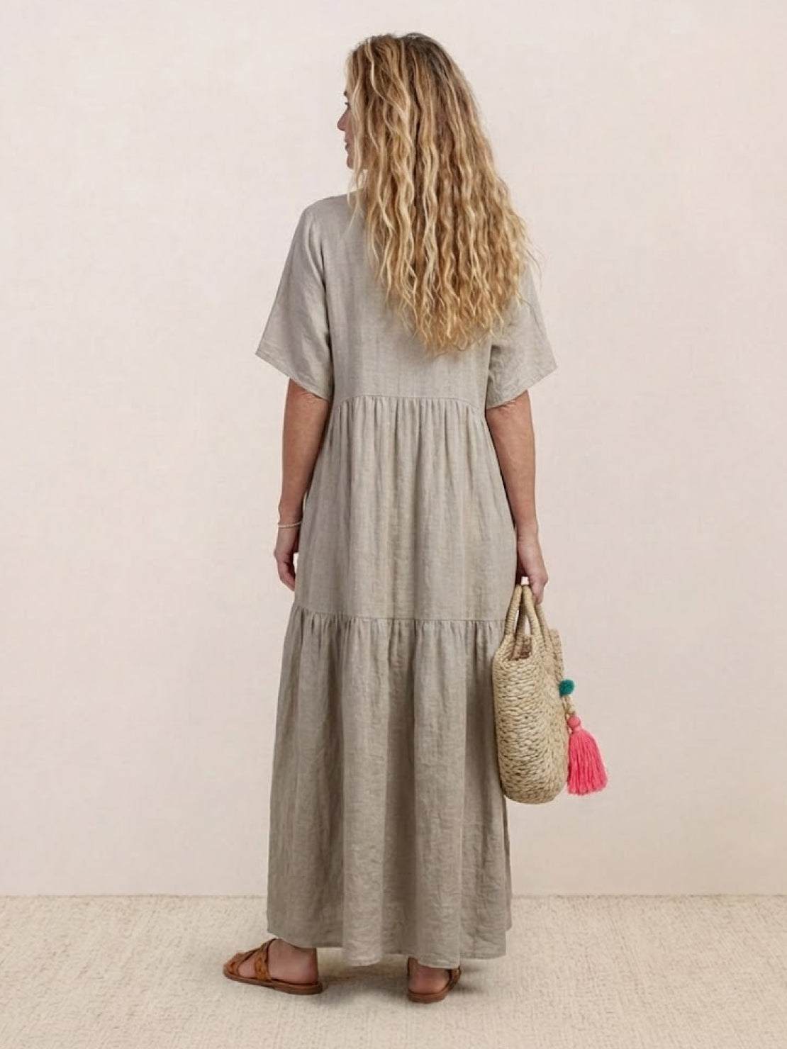 Women's V-Neck Maxi Dress Short Sleeves